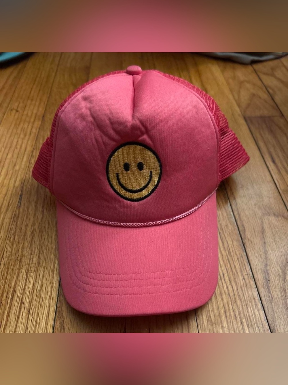 Smiley Face Pink Trucker Hat